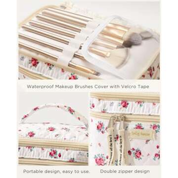 HBselect 2Pcs Double Layer Travel Makeup Bag Women, Cotton Quilted Makeup Bag Coquette Makeup Bag Large Travel Cosmetic Bag Aesthetic Cute Kawaii Cherry Makeup Bag Toiletry Bags for Women Girls