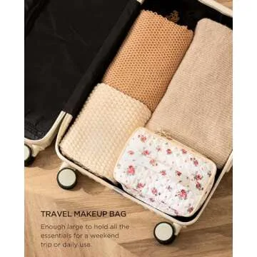 HBselect 2Pcs Double Layer Travel Makeup Bag Women, Cotton Quilted Makeup Bag Coquette Makeup Bag Large Travel Cosmetic Bag Aesthetic Cute Kawaii Cherry Makeup Bag Toiletry Bags for Women Girls