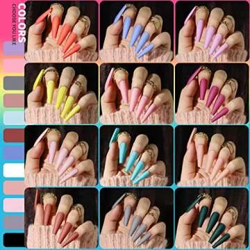 Teenitor Long Press On Nails Kit 24 Color Long Coffin Nail Tips Full Cover, 576pcs Long Coffin Press...