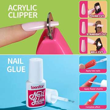 Teenitor Long Press On Nails Kit 24 Color Long Coffin Nail Tips Full Cover, 576pcs Long Coffin Press On Nails Long Coffin Fake Nails, Matte Press On Nails Long, Long Coffin Glue On Nails