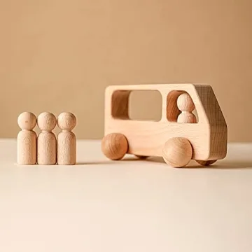 Wooden Peg Dolls & Bus Set - Montessori Educational Toys for Toddlers