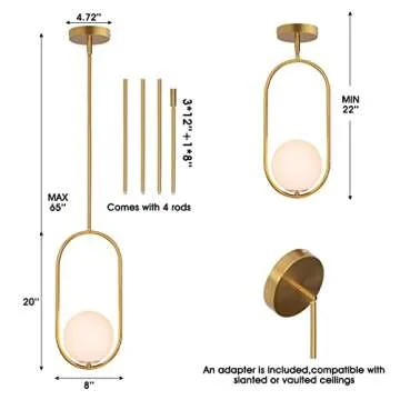 Bomluzo Modern Pendant Lighting Gold Hanging Light Fixture for Sloped Ceiling,Brass Pendant Lighting...