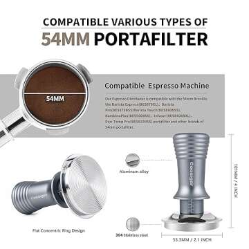 Coosigar 53.3mm Espresso Tamper, Premium Barista Coffee Tamper with Constant 30lb Calibrated Spring Loaded, 100% Stainless Steel Base, Tamper Fits for All 53mm 54mm Portafilters, Espresso Accessories