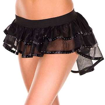 MUSIC LEGS Women's Long Back Multi Layer Ribbon Trim Skirt - Elegant Black Style