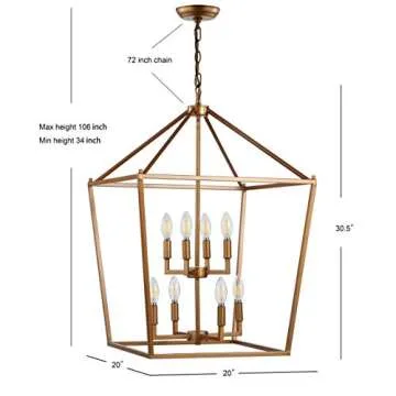 JONATHAN Y JYL7438B Pagoda Lantern Dimmable Adjustable Metal LED Pendant Classic Traditional Farmhouse Dining Room Living Room Kitchen Foyer Bedroom Hallway, 20 in, Antique Gold
