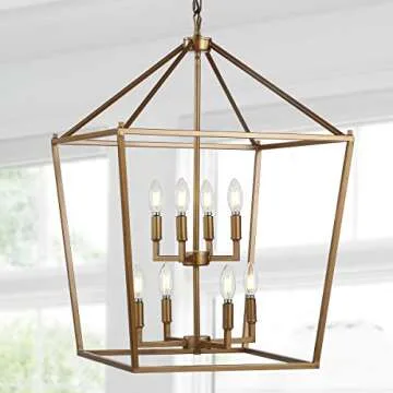 JONATHAN Y JYL7438B Pagoda Lantern Dimmable Adjustable Metal LED Pendant Classic Traditional Farmhouse Dining Room Living Room Kitchen Foyer Bedroom Hallway, 20 in, Antique Gold