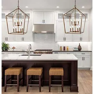 JONATHAN Y JYL7438B Pagoda Lantern Dimmable Adjustable Metal LED Pendant Classic Traditional Farmhouse Dining Room Living Room Kitchen Foyer Bedroom Hallway, 20 in, Antique Gold