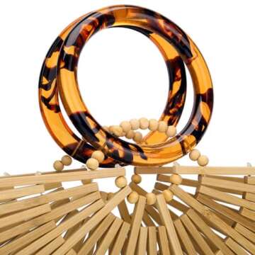 VAKAER Women Bamboo Purse Summer Beach Tote Bag Handmade Small Handbag with Inner bag