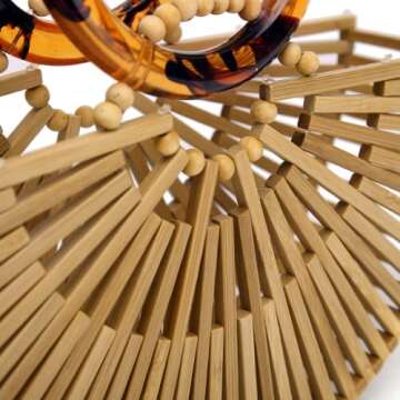 VAKAER Women Bamboo Purse Summer Beach Tote Bag Handmade Small Handbag with Inner bag