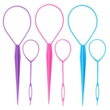 Aigee 6pcs Topsy Tail and Hair Loop Styling Tool Set - Ponytail Makers, French Braid Loops in Large and Small, Hair Pull Through Tools (Pink, Blue, Purple) for Women and Girls