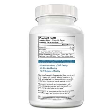 Nutrition Strength Quercetin for Dogs with Bromelain to Support Balanced Immune System, Promote Infl...