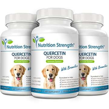 Nutrition Strength Quercetin for Dogs with Bromelain to Support Balanced Immune System, Promote Inflammatory Relief & Antioxidant Activity, Quercetin for Dog Allergies, 120 Chewable Tablets