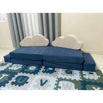 Annualring Modular Kids Sofa Play Couch,Toddlers Convertible Foam Couch Play Set Fold Out Sofa with ...