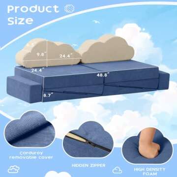 Annualring Modular Kids Sofa Play Couch,Toddlers Convertible Foam Couch Play Set Fold Out Sofa with Corduroy Cover Foam Couch for Creative Boys Girls,Playroom Bedroom Climbing Playset