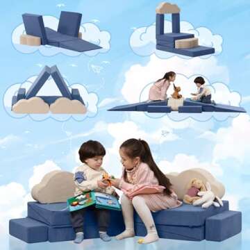 Annualring Modular Kids Sofa Play Couch,Toddlers Convertible Foam Couch Play Set Fold Out Sofa with Corduroy Cover Foam Couch for Creative Boys Girls,Playroom Bedroom Climbing Playset