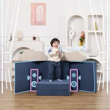 Annualring Modular Kids Sofa Play Couch,Toddlers Convertible Foam Couch Play Set Fold Out Sofa with Corduroy Cover Foam Couch for Creative Boys Girls,Playroom Bedroom Climbing Playset