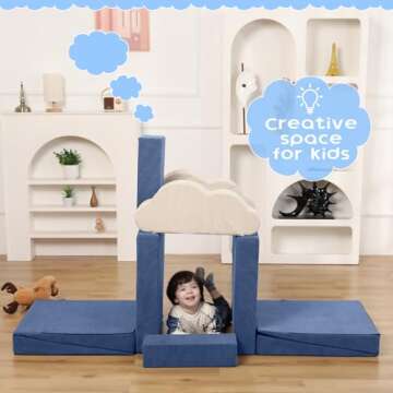 Annualring Modular Kids Sofa Play Couch,Toddlers Convertible Foam Couch Play Set Fold Out Sofa with Corduroy Cover Foam Couch for Creative Boys Girls,Playroom Bedroom Climbing Playset