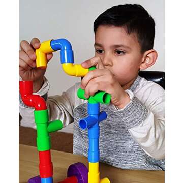 Skoolzy STEM Learning Pipe Tube 29 Piece Toys_and_Games Set, Educational Construction Building Blocks for ADHD & Autism for Baby, Kid Includes Wheels Pipes Joints and eBook