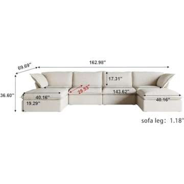 JACH U Shape Couches for Living Room, Convertible Sectional Sofa, Modern Deep Seat Soft Cloud Couch,...