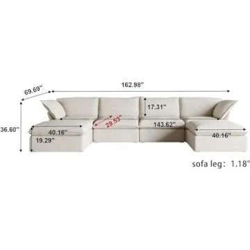 JACH U Shape Couches for Living Room, Convertible Sectional Sofa, Modern Deep Seat Soft Cloud Couch,...