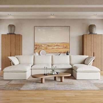 JACH U Shape Couches for Living Room, Convertible Sectional Sofa, Modern Deep Seat Soft Cloud Couch, Modular Sectional Sofas with Ottomans for Living Room, Apartment (4 Seats, 2 Ottomans, Beige)