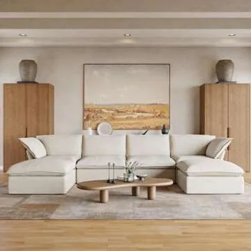 JACH U Shape Couches for Living Room, Convertible Sectional Sofa, Modern Deep Seat Soft Cloud Couch, Modular Sectional Sofas with Ottomans for Living Room, Apartment (4 Seats, 2 Ottomans, Beige)