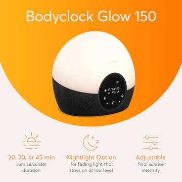 Lumie Bodyclock Glow 150 - Sunrise & Sunset Alarm Clock - Bedside Lamp with Custom Light Duration - ...