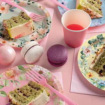 Joyful Toys Floral Paper Plates Party Supplies 9’’ | Pack of 48 | Elegant Disposable Vintage Garden Party Decorations For Tea Party, Bridal Shower, Baby Shower, Birthday and Garden Party