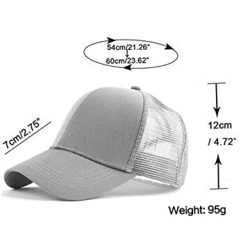 Solid Ponytail Hat Baseball Cap Cotton Mesh High Bun Pony Cap Women 56-58cm (22"-23") (Black_and_Gre...