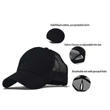 Solid Ponytail Hat for Women Adjustable Mesh Baseball Cap