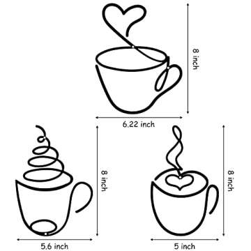 Ferraycle 3-Piece Coffee Cup Metal Wall Art – Vintage Decor for Kitchen or Café