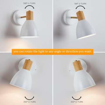 ClanKin Wall Sconces Lighting Fixture, Adjustable Bedside Wall lamp for Industrial Bedroom, Bathroom Sink Lighting for Bedroom Hallway (White Hard-Wired, 1)