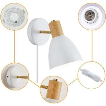 ClanKin Wall Sconces Lighting Fixture, Adjustable Bedside Wall lamp for Industrial Bedroom, Bathroom Sink Lighting for Bedroom Hallway (White Hard-Wired, 1)