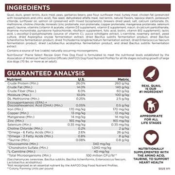 NutriSource Prairie Select Grain Free Dry Dog Food, Quail and Duck, 26LB