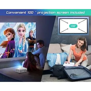 TMY Projector with WiFi and Bluetooth【100" screen included】Native 1080P Outdoor Projector, 4K Supported Portable Projector, Compatible with iOS/Android/PC/TV Stick/HDMI/USB, Indoor Outdoor Use