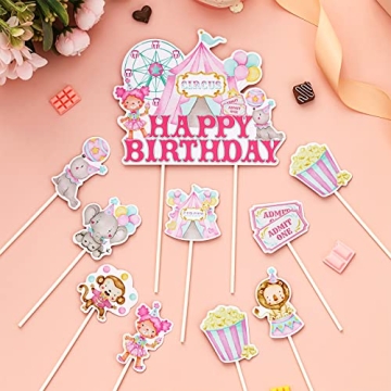 25PCS Circus Birthday Cake Toppers for Girls' Parties