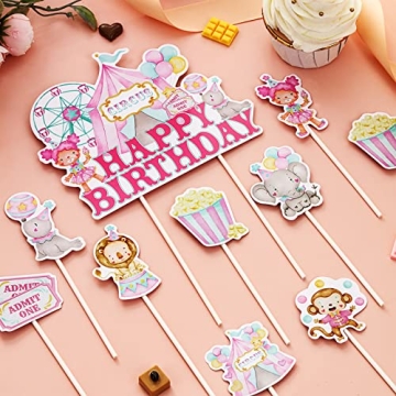 25PCS Circus Birthday Cake Toppers for Girls' Parties