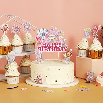25PCS Circus Birthday Cake Toppers for Girls' Parties