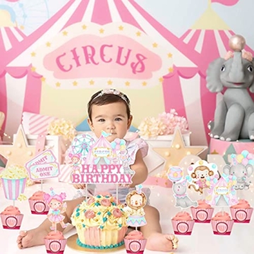 25PCS Circus Birthday Cake Toppers for Girls' Parties