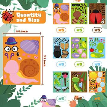 CY2SIDE 45pcs Make Your Own Bugs Stickers for Kids, Butterfly Beetle Bee Make a Face Stickers Games ...