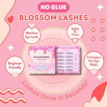 Ninetynine Dreams No Glue Blossom Self-Adhesive Lashes, 9-13mm Length, C++ Curl, Synthetic Fibers, Beginner Friendly Daily Soft Spiky Thin Transparent Self Adhesive Band DIY cluster Style