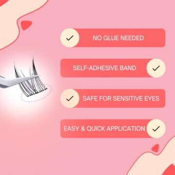 Ninetynine Dreams No Glue Blossom Self-Adhesive Lashes, 9-13mm Length, C++ Curl, Synthetic Fibers, Beginner Friendly Daily Soft Spiky Thin Transparent Self Adhesive Band DIY cluster Style