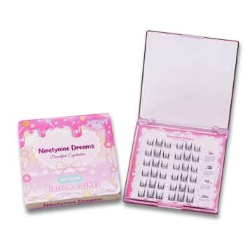 Ninetynine Dreams No Glue Blossom Self-Adhesive Lashes, 9-13mm Length, C++ Curl, Synthetic Fibers, Beginner Friendly Daily Soft Spiky Thin Transparent Self Adhesive Band DIY cluster Style