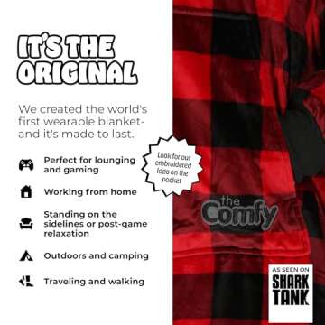 THE COMFY Original | Sherpa Lined Microfiber Fleece Wearable Blanket, Oversized Design with Hood and...