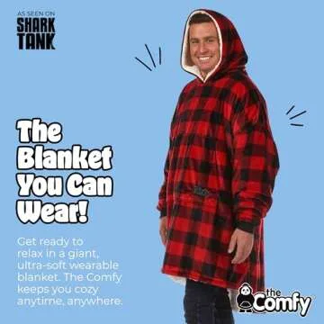 THE COMFY Original | Sherpa Lined Microfiber Fleece Wearable Blanket, Oversized Design with Hood and Pocket, From Shark Tank, for Women & Men, Warm and Cozy Gifts