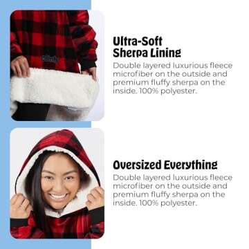 THE COMFY Original | Sherpa Lined Microfiber Fleece Wearable Blanket, Oversized Design with Hood and Pocket, From Shark Tank, for Women & Men, Warm and Cozy Gifts