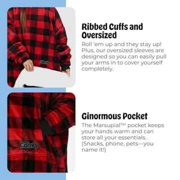 THE COMFY Original | Sherpa Lined Microfiber Fleece Wearable Blanket, Oversized Design with Hood and Pocket, From Shark Tank, for Women & Men, Warm and Cozy Gifts