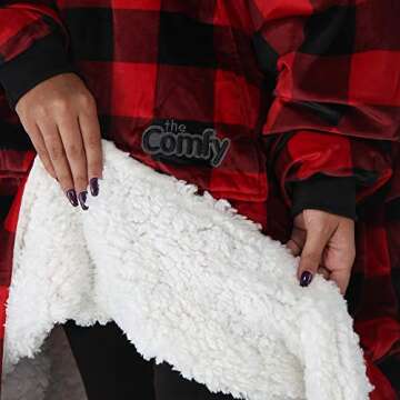 THE COMFY Original | Sherpa Lined Microfiber Fleece Wearable Blanket, Oversized Design with Hood and Pocket, From Shark Tank, for Women & Men, Warm and Cozy Gifts