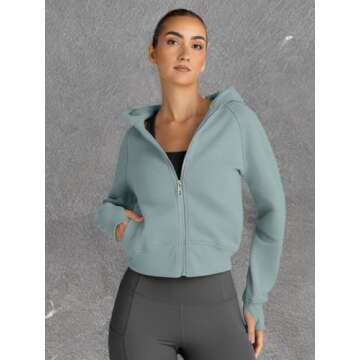 Trendy Queen Womens Zip Up Hoodies Jackets Cropped Sweatshirts Fleece Fall Outfits Casual Comfy Y2k Tops Winter Clothes 2025 GreyGreen XL