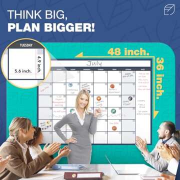 Dry Erase Calendar for Wall, 36"x48" - Undated, Reusable, Monthly - Large Whiteboard For School, Classroom & Office, Includes Markers, Eraser & Accessories